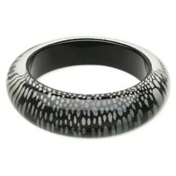Fashion Jewelry Jewelry - Avant Garde Modern Art Black Silver Clear Lucite Bangle Bracelet